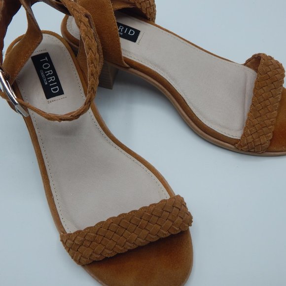 Torrid Collection Genuine Suede Braided Mini Heels Wide Width Brown - Picture 2 of 3